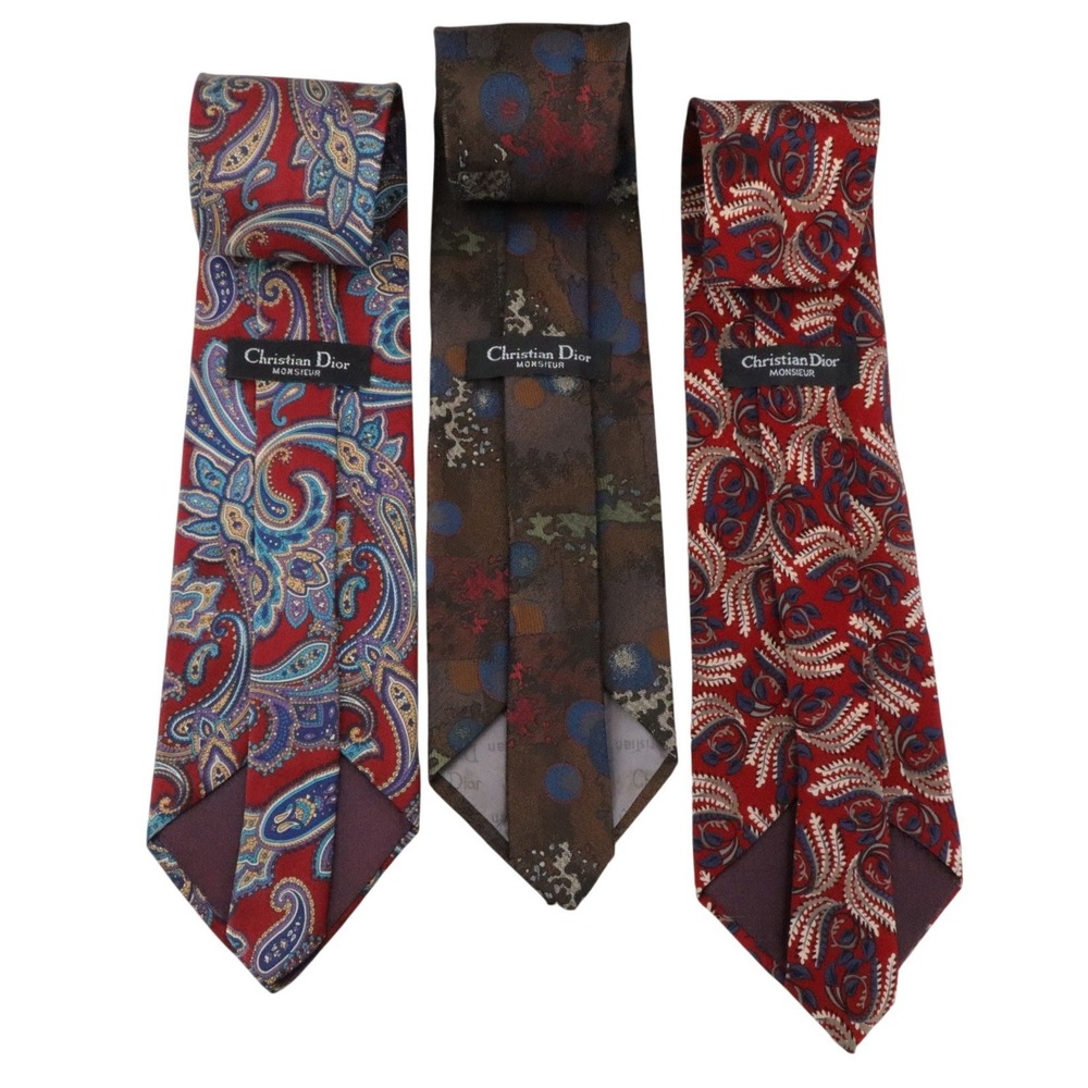 Vintage Christian Dior Monsieur Tie Lot 3 Paisley Abstract Designer Neckties USA - Picture 2 of 16